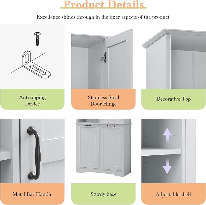 68" Tall Bathroom Storage Cabinet - Image 5