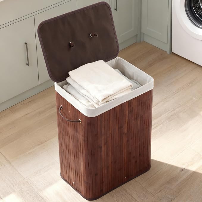 Large Laundry Hamper with Lid, 72l & 104l Capacity, Foldable Bamboo Frame with - Image 7