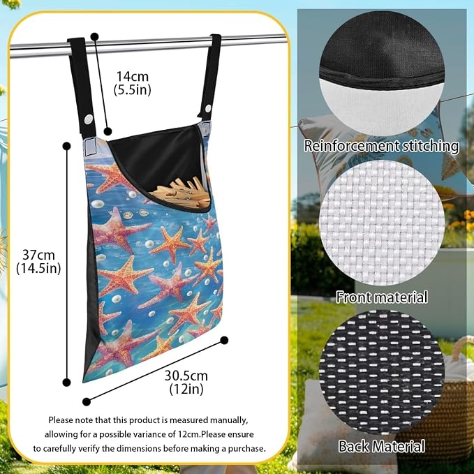 Starfish Clothespin Bag Portable Laundry Clothes Pin Holder Machine Washable - Image 6