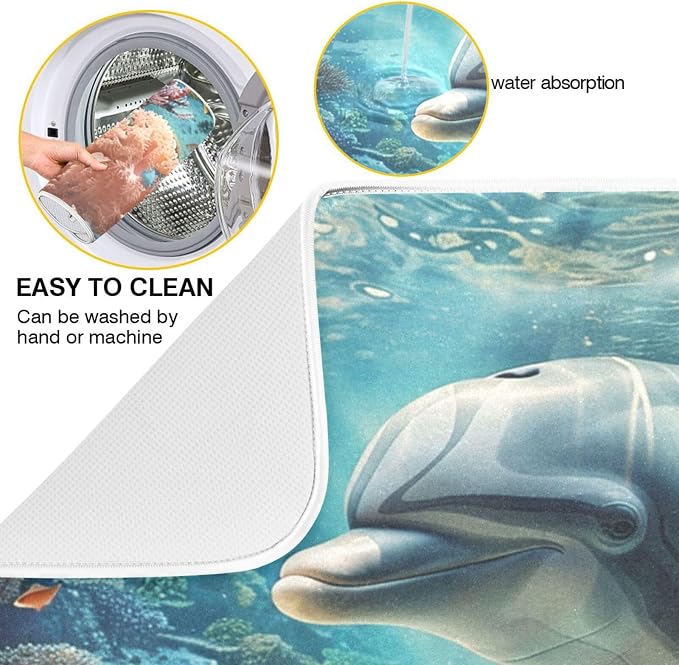 Summer Lifelike Ocean Coral Dolphin Absorbent Dish Drying Mat Microfiber - Image 5