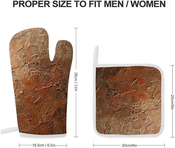 Copper and Gold Pattern Oven Mitts and Pot Holders Sets Heat Resistant Kitchen - Image 2