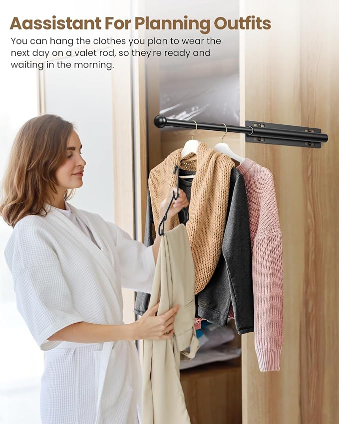 14" Valet Rod for Closet Pull Out, Retractable Slide Out Valet Rod Closet - Image 4
