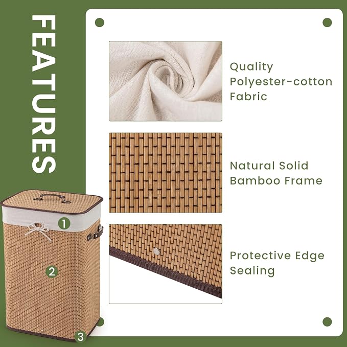 Byroce Bamboo Laundry Basket, Collapsible Laundry Hamper - Image 5