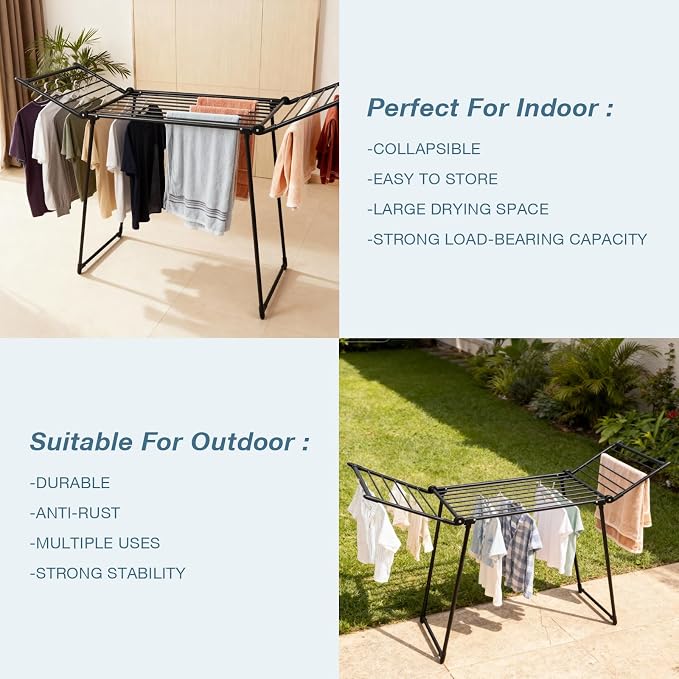 Clothes Drying Rack, with Sock Clips & with Buckle, Metal Laundry Rack - Image 7