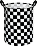 KUNRO Round Black-white Checker Laundry Gift Basket Storage Hamper, Clothes by KUNRO