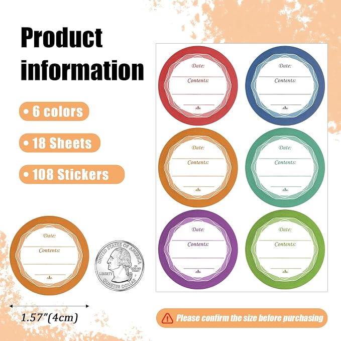 108 PCS Multicolored Mason Jar Label Stickers, Removable Waterproof & Oil - Image 2