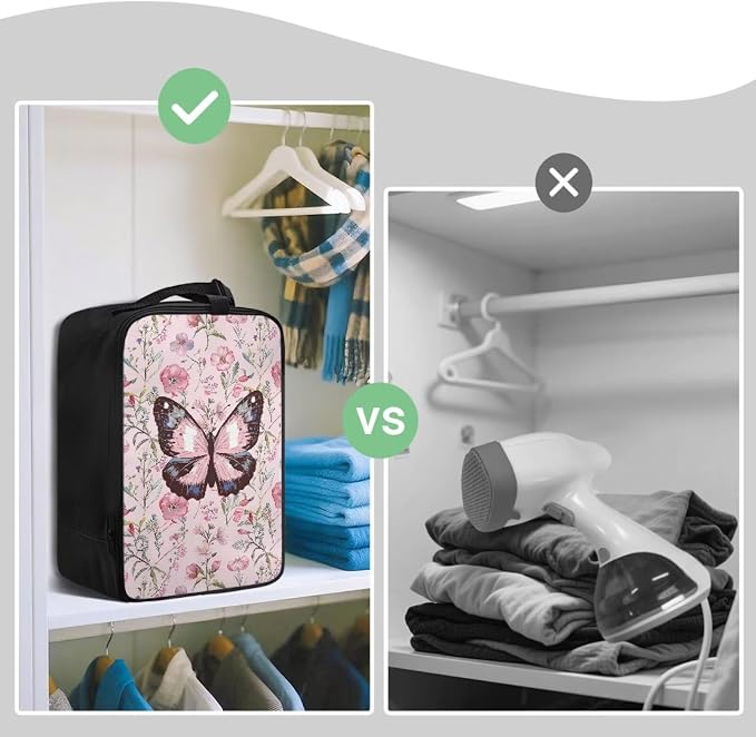 Pink Butterfly Portable Travel Iron Storage Bag Lightweight Carrying Case - Image 3