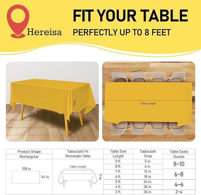 Yellow Plastic Tablecloths 2 Pack Solid Disposable Table 54 x 108 Inch Bridal - Image 3