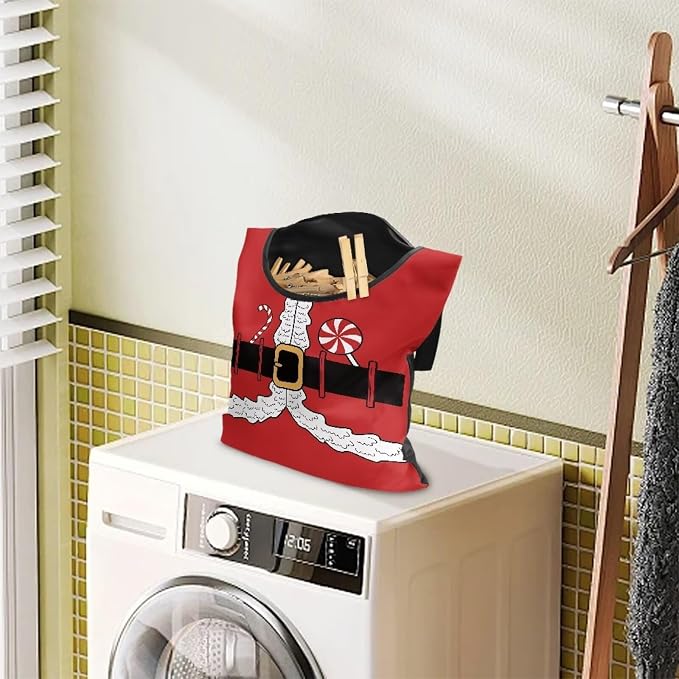 Santa Suit Clothespin Bag with Large Opening, Clothespin Storage Bag Laundry - Image 2