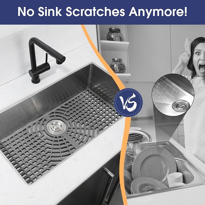 Silicone Sink Protector 30"x16" Rear Drain Hole, Heat Resistant Non-slip - Image 3