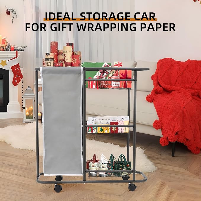 Rolling Laundry Cart with Wheels, 3-Tier Laundry Caddy Between Washer and Dryer - Image 6