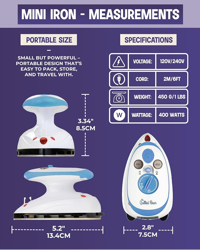 The Quilted Bear Premium Mini Steam Iron - Image 3