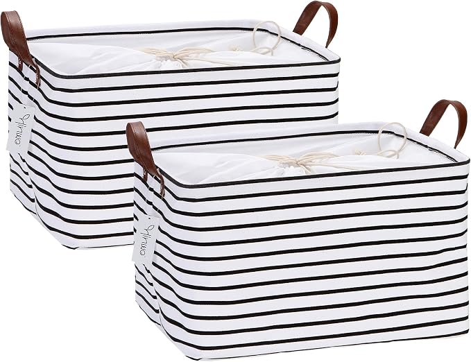 Hinwo 2-Pack Large Canvas Fabric Storage Baskets by Hinwo