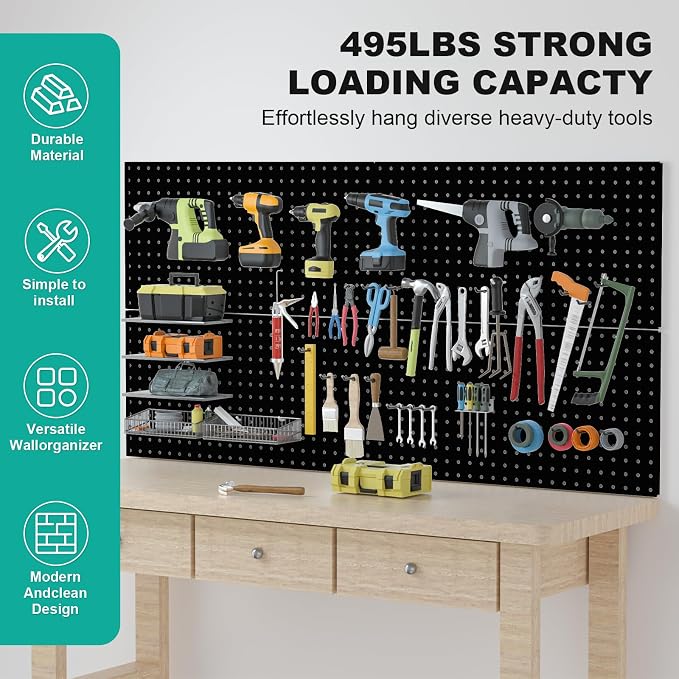 Metal Pegboard Panels, Peg Board Large Black Pegboard Wall Organizer Peg Board - Image 7