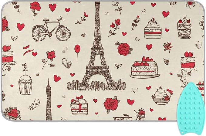 susiyo Ironing Mat Vintage Eiffel Tower Hearts Paris Portable Ironing Pad by susiyo