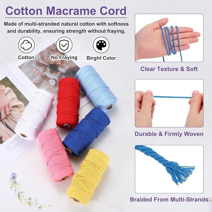 MECCANIXITY Braided Macrame Cord, 3mm x 109 Yards Natural Cotton Rope Macrame - Image 3