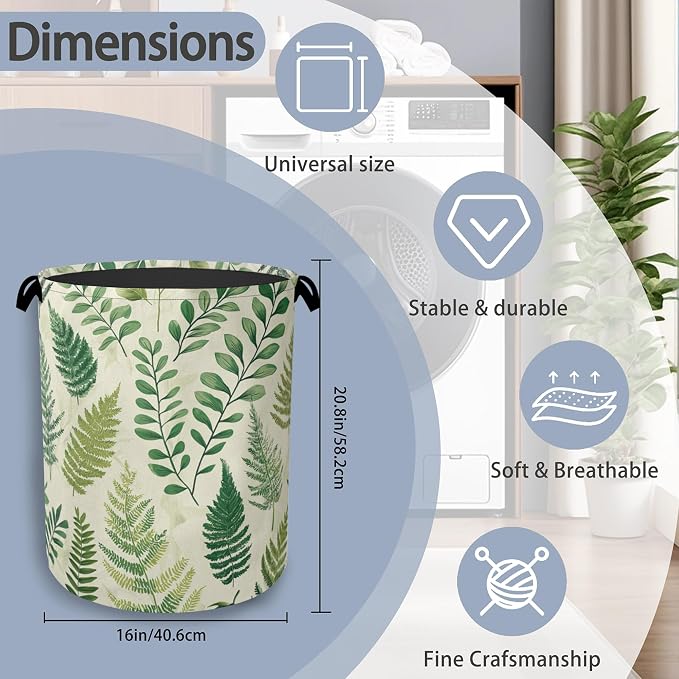 Fern Herbs Laundry Hamper, Botanical Floral Leaf Dirty Clothes Laundry Basket - Image 2