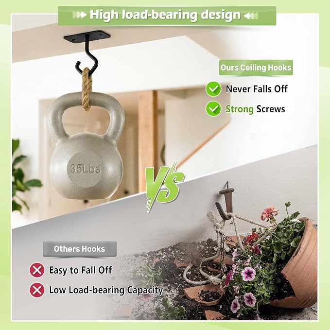 Ceiling Hooks for Hanging Plants: 4 Pack 2.5 Inch Iron Plant Bracket for Wall - Image 6