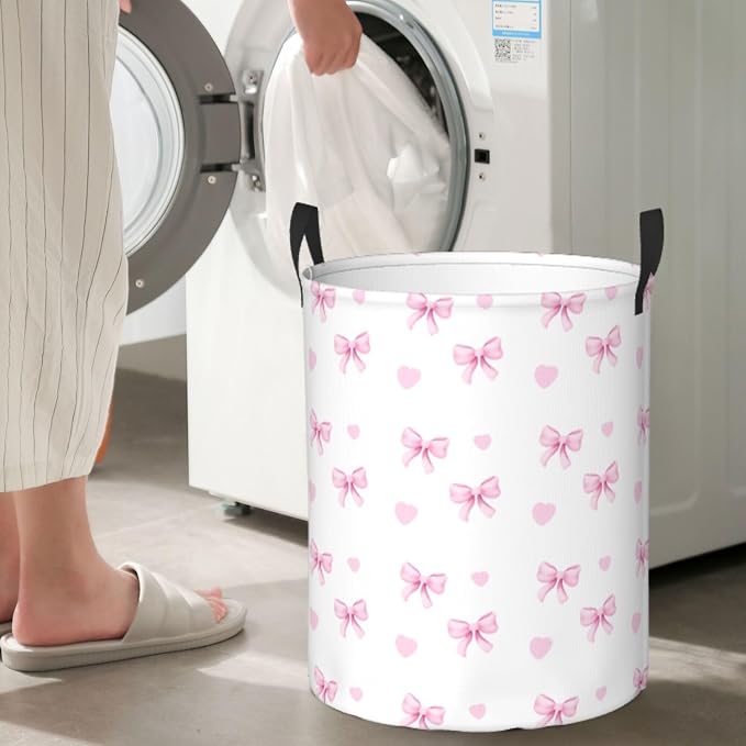 Cute Pink Bow Laundry Basket - Image 6