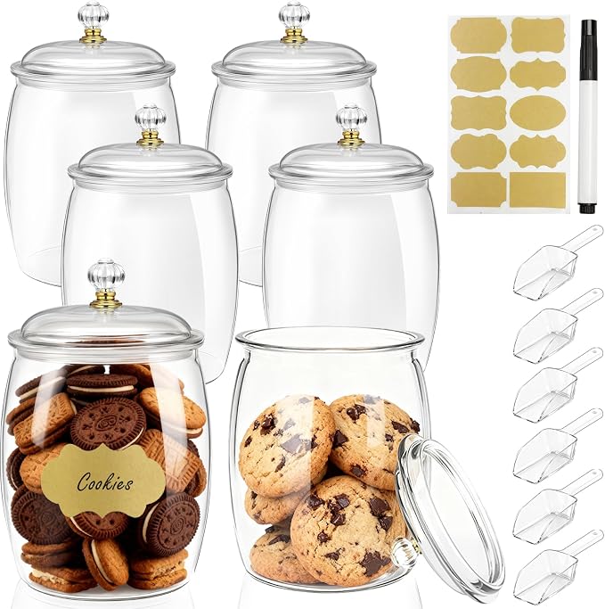 6 Pcs Candy Jars with Lids, Plastic Cookie Storage Jar Airtight Food Storage - Image 2