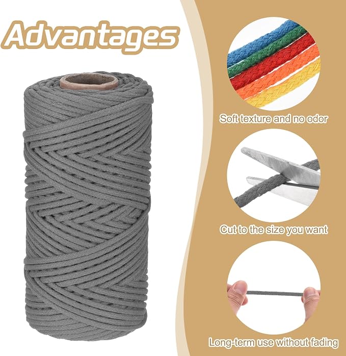 Rebower Macrame Cord 4mm x 109 Yard, Natural Cotton Macrame Rope Twisted - Image 3