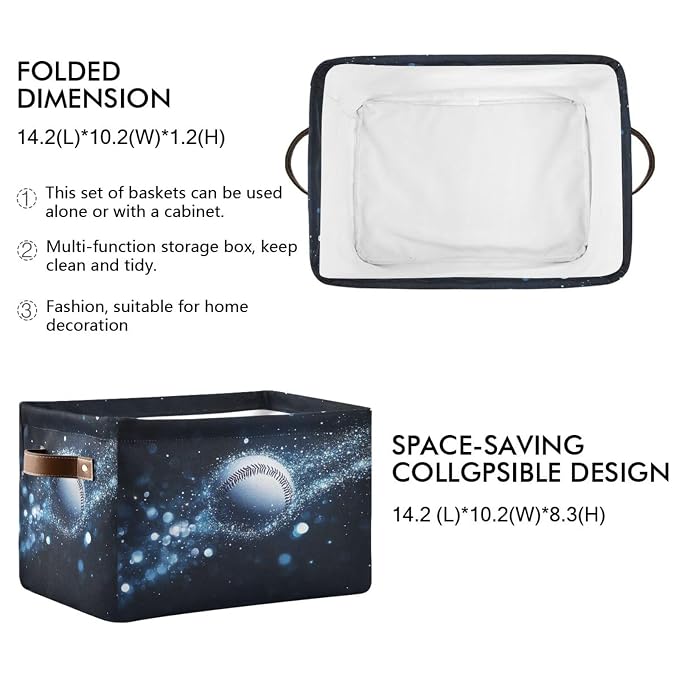 Sparkling Baseball Black Rectangular Storage Bin Basket - Image 2