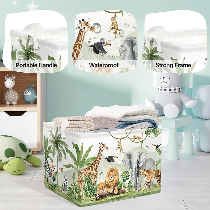 Safari Animals Baby Laundry Hamper Collapsible Clothes Kids Storage Basket - Image 4