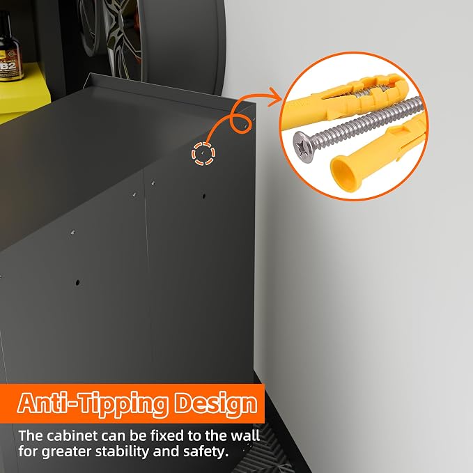 Garage Storage Cabinet with Wheels & Pegboard, 31.5" H Locking Metal Tool - Image 5