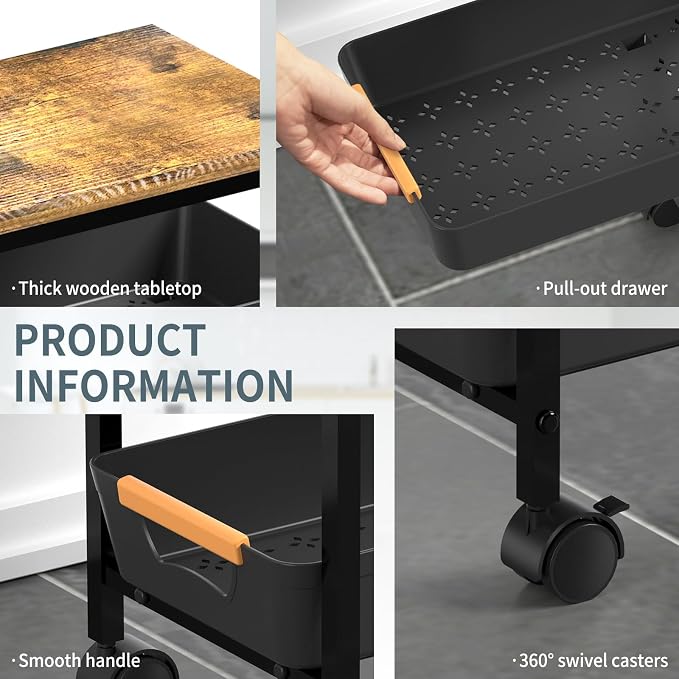5 Tier Slim Rolling Utility Cart - Image 3
