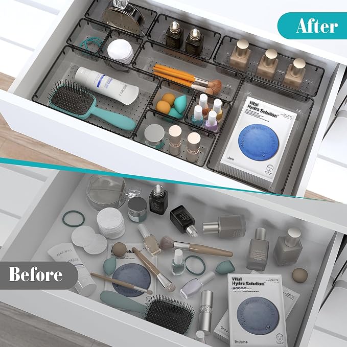 33 PCS Clear Plastic Drawer Organizers Set, 4 Size Desk Drawer Organizer Trays - Image 4