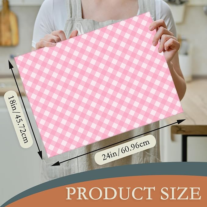 Pink White Checkered Dish Drying Mats 18x24 Inch, Dish Pad Drying Rack Mat - Image 2