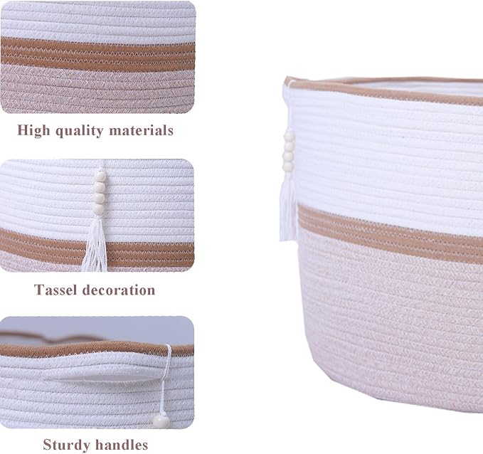 Large Woven Rope Laundry Hamper, Cotton Rope Storage Basket - Image 4