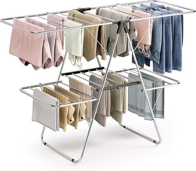 APEXCHASER Clothes Drying Rack, Foldable 2-Level Drying Rack Clothing, by APEXCHASER