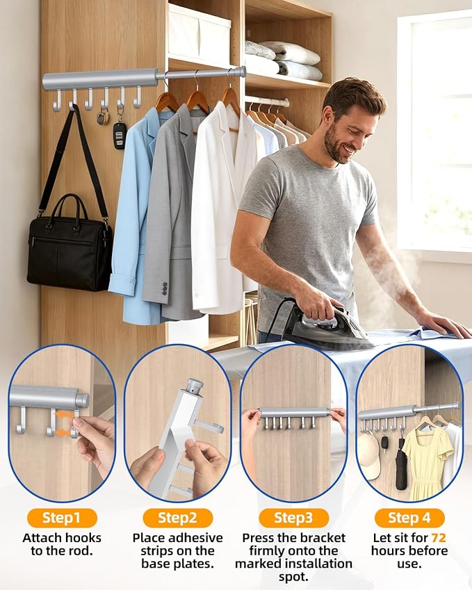 12 Inch Valet Rod for Closet Pull Out, Retractable Clothes Hanger - Image 7