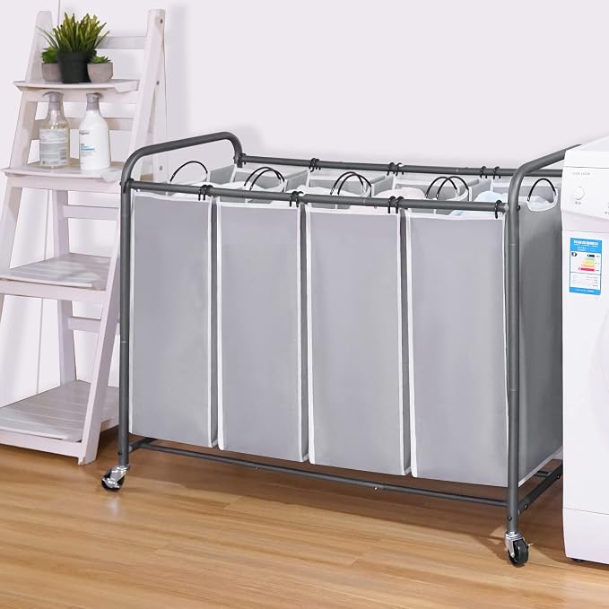 STO STO Laundry Sorter 4 Section, 4 Bag Clothes Hamper, Rolling Laundry Cart - Image 7