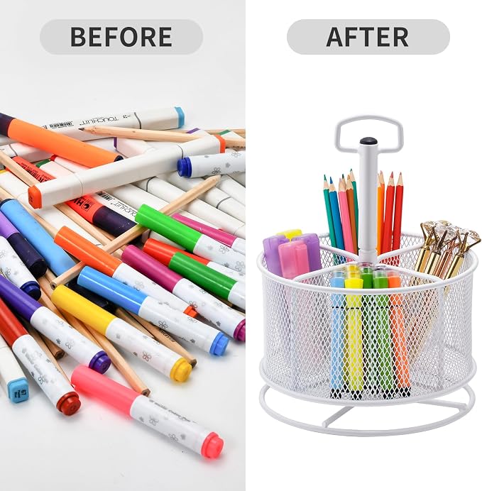 Marbrasse Mesh Desk Organizer, 360-Degree Rotating Multi-Functional Pen Holder - Image 5