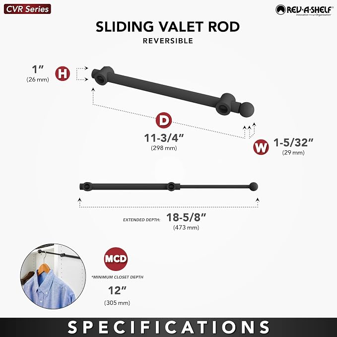 REV-A-SHELF Sliding Valet Rod for Custom Closet Systems - Image 4