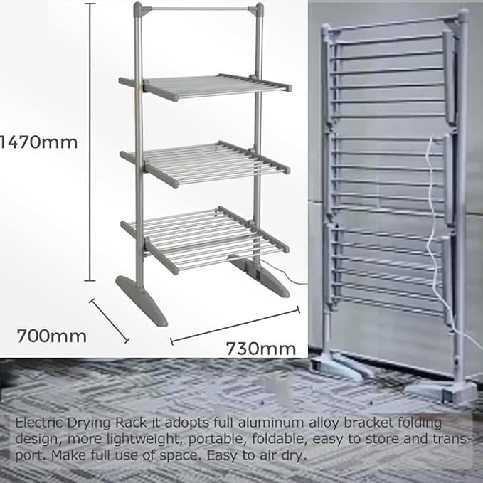 3-Tier Foldable Heated Electric Clothes Drying Rack | 300w Electric Standing - Image 2
