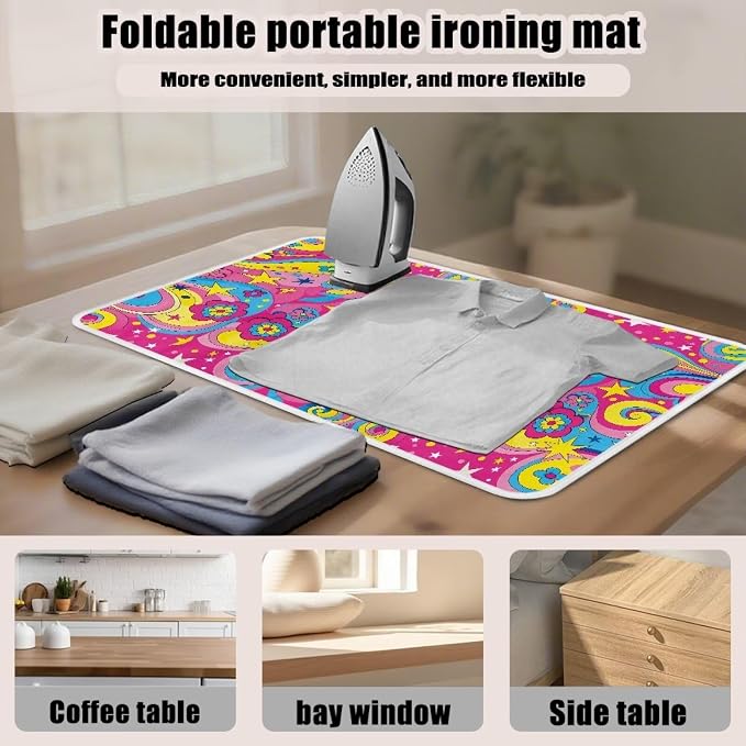 Boho 70s Hippie Style Ironing Mat Foldable Heart Shaped Pattern Ironing Pad - Image 4