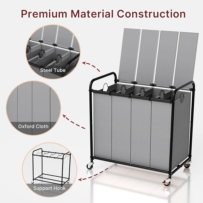 4-Compartment Laundry Cart - Image 7