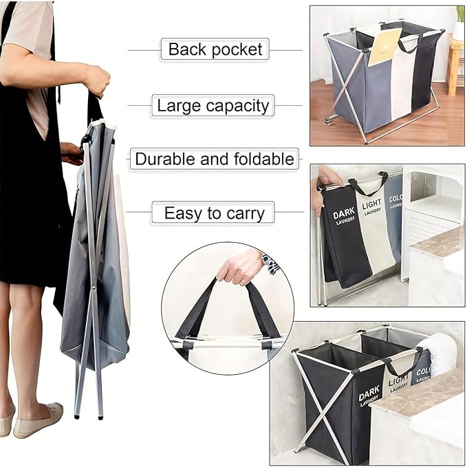 Two Grids and Three Grids Collapsible Laundry Sorter Hamper - Image 2