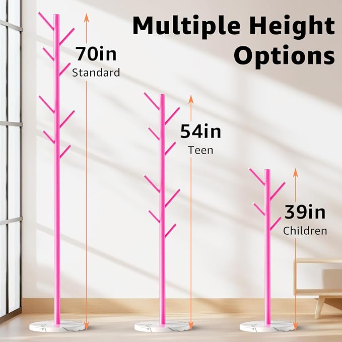 Coat Rack with Natural Marble Base, Metal Freestanding Coat Rack with 8 Hooks - Image 6