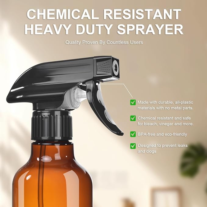 Spray Bottles 2-Pack, 10 Oz, Mist & Stream, Heavy Duty Spraying Empty Water - Image 2