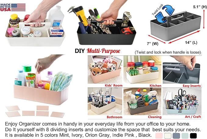 -Large Portable Caddy, DIY Dividers, 8 Compartments, School Office Supplies - Image 6
