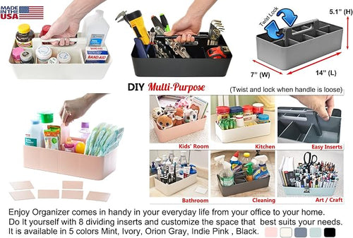 -Large Portable Caddy, DIY Dividers, 8 Compartments, School Office Supplies - Image 2