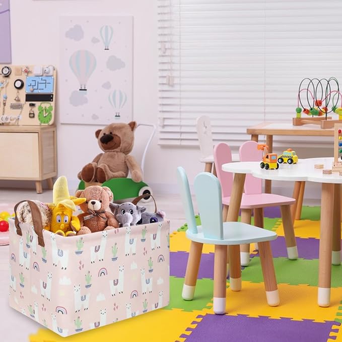 FXOLCSHE Rectangular Pink Alpaca Basket, Collapsible waterproof nursery laundry - Image 5