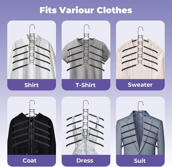 Shirt Hangers Space Saving, 5 in 1 Multi Layer Clothes Hanger - Image 7