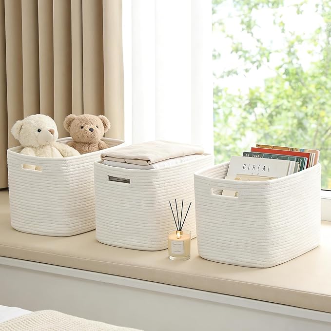3 Pack Woven Storage Baskets for Shelves, 13.5"×11"×9.5"Organizing Bins - Image 6