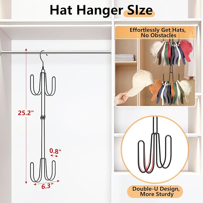 Hat Hangers for Closet, Stainless Steel Hat Organizer, Hat Racks for Baseball - Image 3