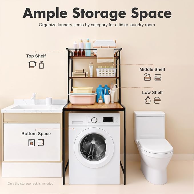 Over The Washer and Dryer Storage Shelf, 3-Tier Laundry Organizer - Image 3